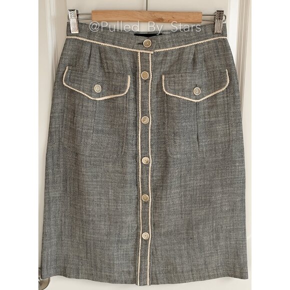 CAROLINA HERRERA Linen & Silk Blend Button-Front Pencil Skirt - EUC - Size 8 - Picture 12 of 17